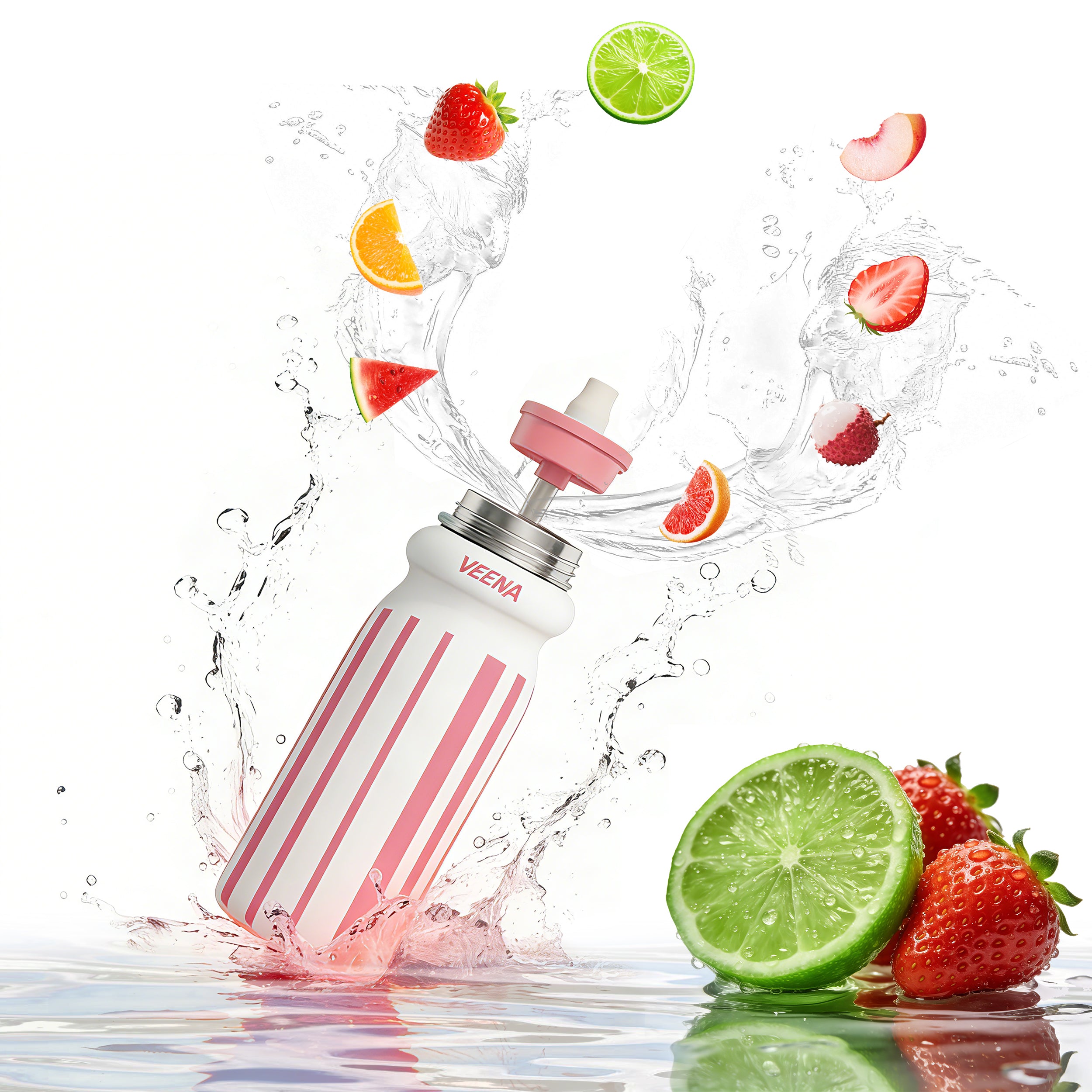 VEEVA® 16oz Candy Stripe Pink Scented Thermos Bottle with 3 Aroma Pods & Straw