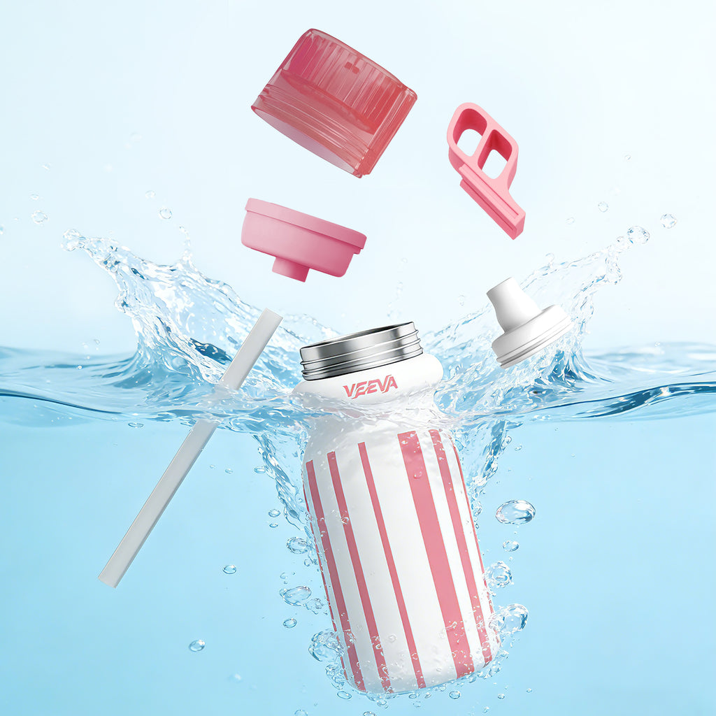 VEEVA® 16oz Candy Stripe Pink Scented Thermos Bottle with 3 Aroma Pods & Straw