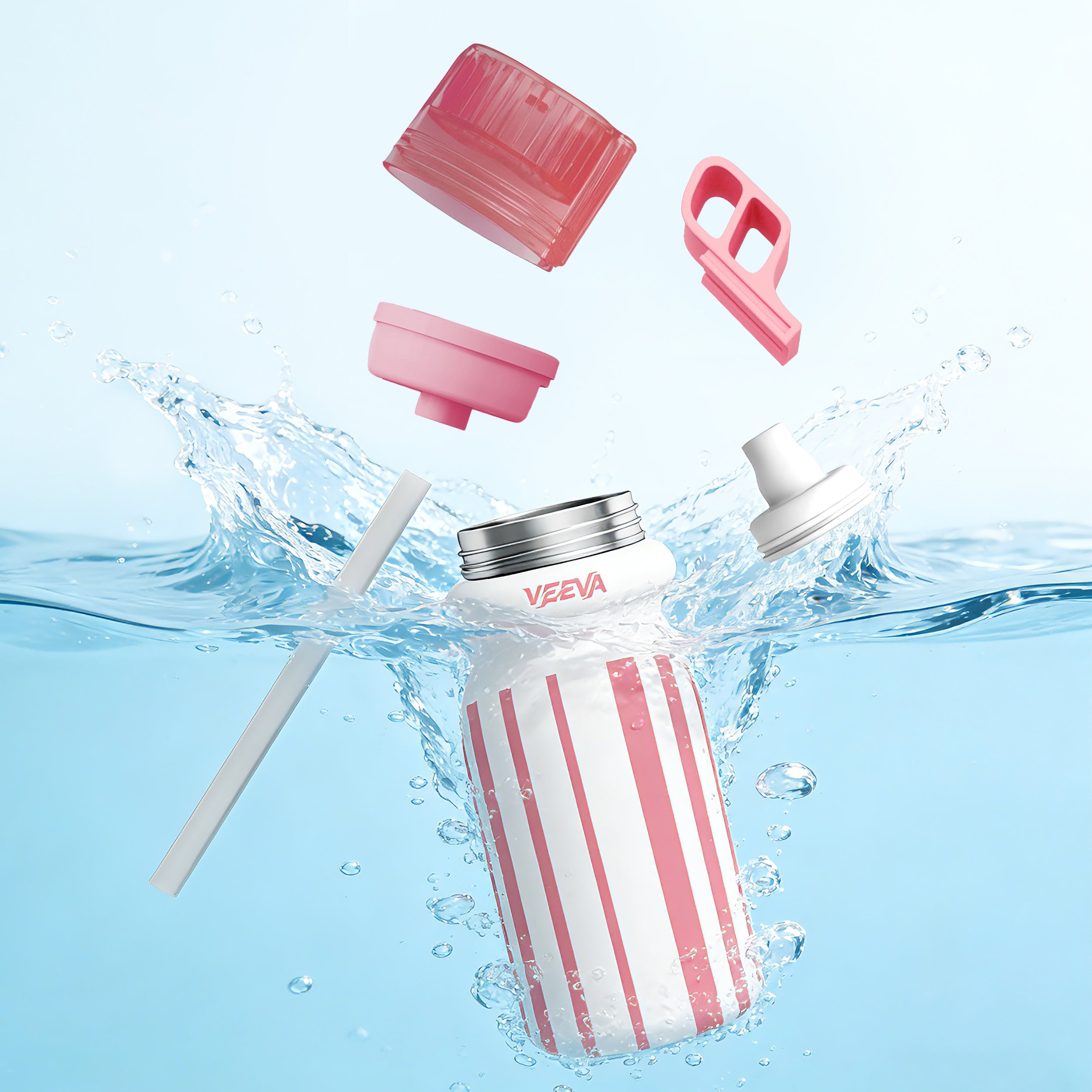 VEEVA® 16oz Candy Stripe Pink Scented Thermos Bottle with 3 Aroma Pods & Straw