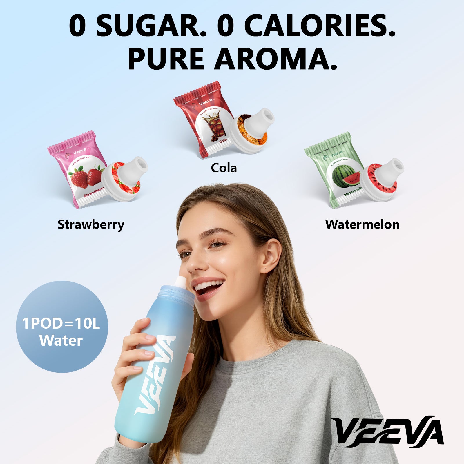 VEEVA® Scented 34oz Water Bottle with 3 Aroma Pods & Straw