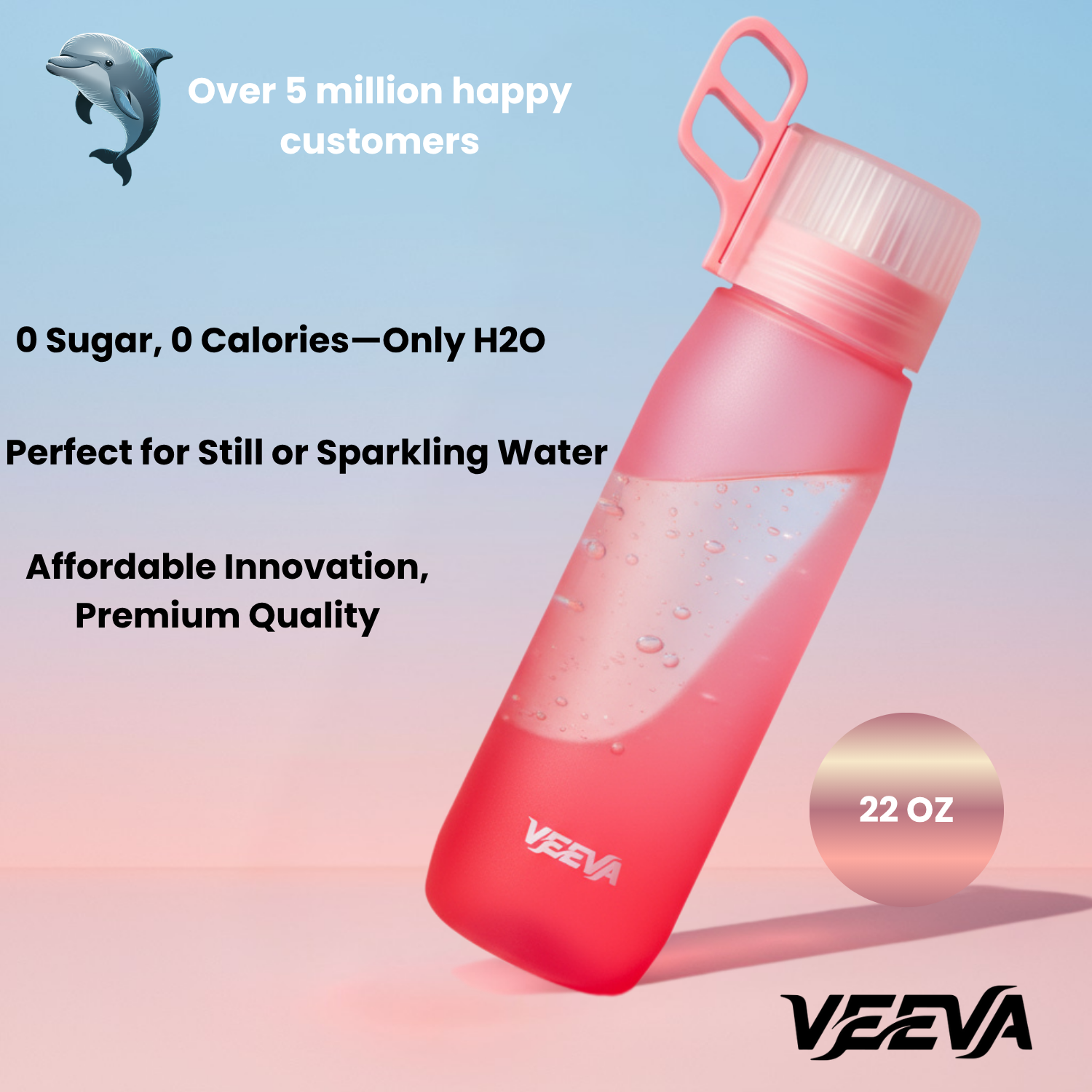 VEEVA Scented Water Bottle (22oz) with 3 aroma pods + straw. Leak-proof, BPA-free, works with carbonation. Perfect for school, gym, sports & daily use. Zero sugar, zero calories, fun hydration for all