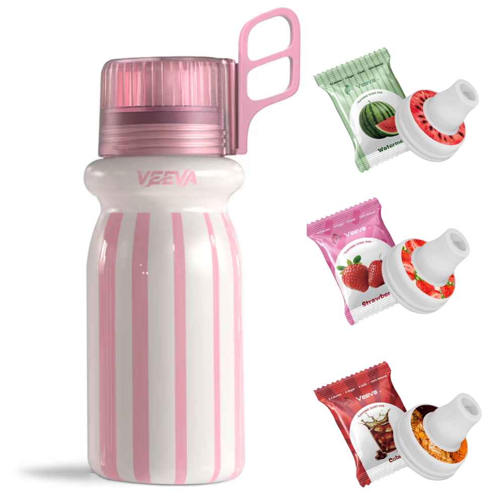 VEEVA® 16oz Candy Stripe Pink Scented Thermos Bottle with 3 Aroma Pods & Straw