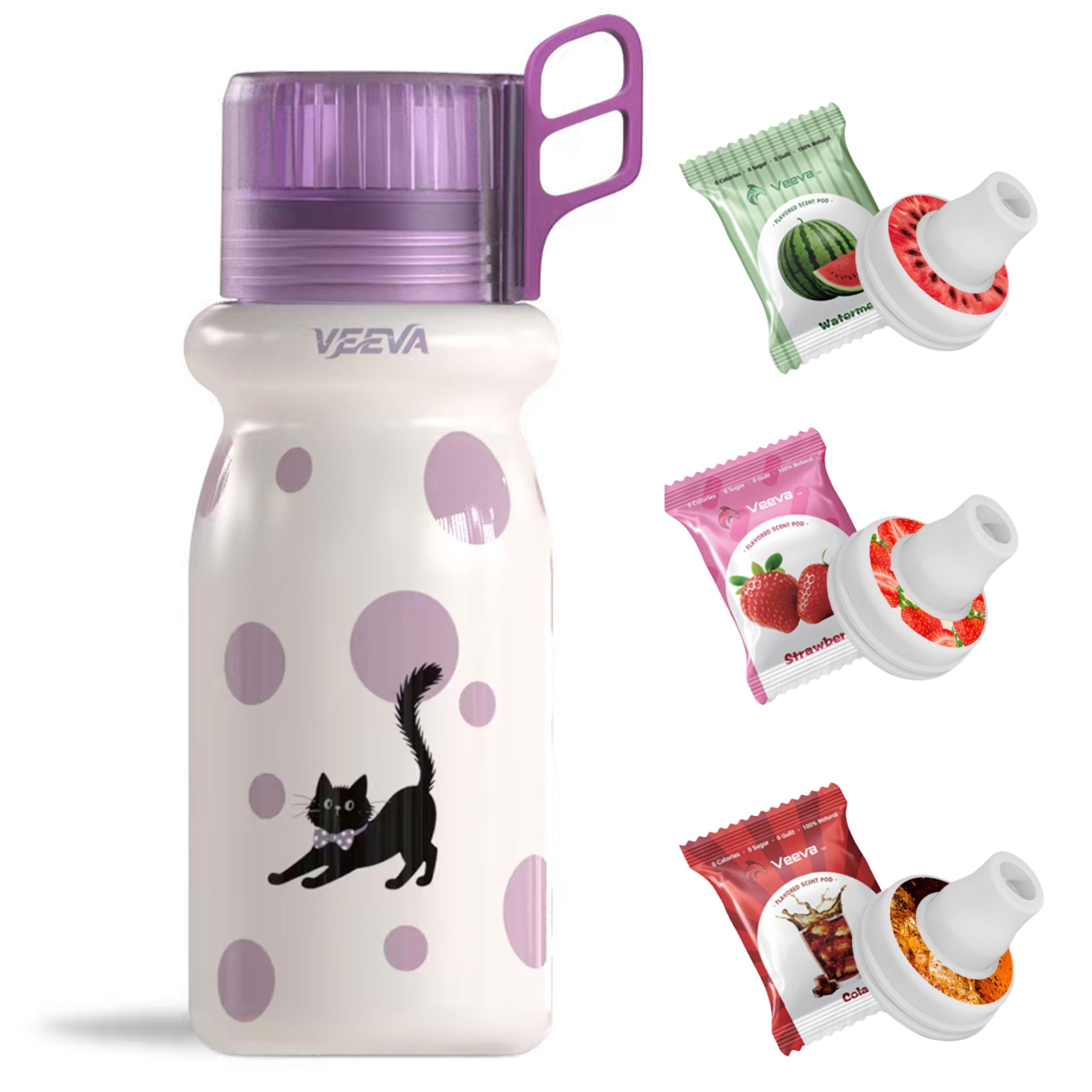 VEEVA® 16oz Dotty Cat Scented Thermos Bottle with 3 Aroma Pods & Straw